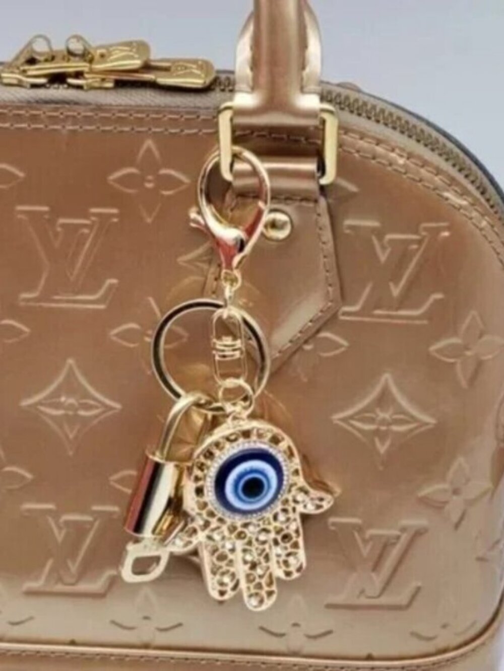 LV Authentic Gold Padlock 🔒 Key Set w/ Unbranded Evil Eye Keychain Charm - Picture 5 of 6
